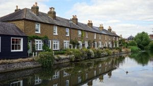 View of houses near a river